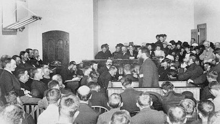 The trial of Louis Riel, Regina, 1885.