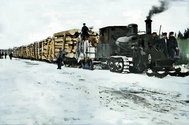 Log haul with Dinkey Engine.