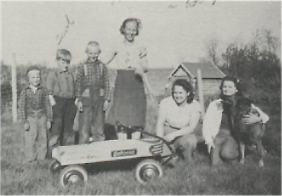 Mrs. Fredrickson and her boys, with Ted Johnson and two hired hands.