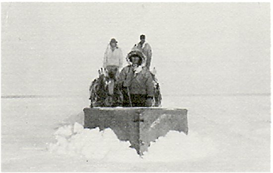 Ploughing a route, 1937. Alex Rushman in front steering the plough.