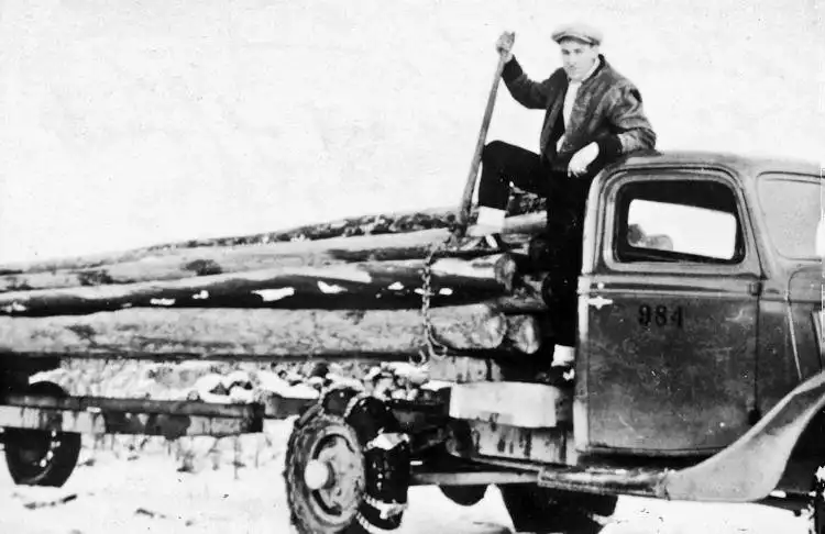 Albert Hart hauling timber.