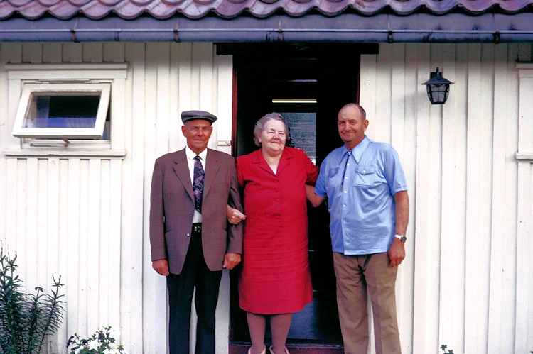 Halvor Ausland, visiting with his sister Anna and Knute Aasland in Norway.