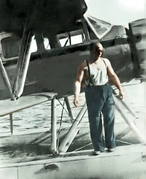 Angus Campbell on the float of the WACO CF-BBO.