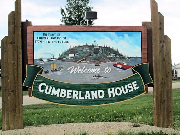 Cumberland House Welcome sign.