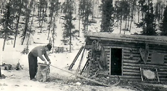 Fred Darbyshire repairing his toboggan.