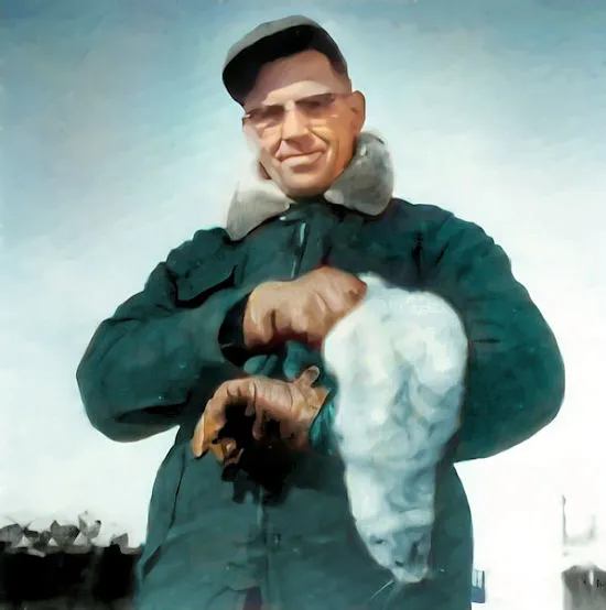 Alvin Vickland holding a saphire mink.