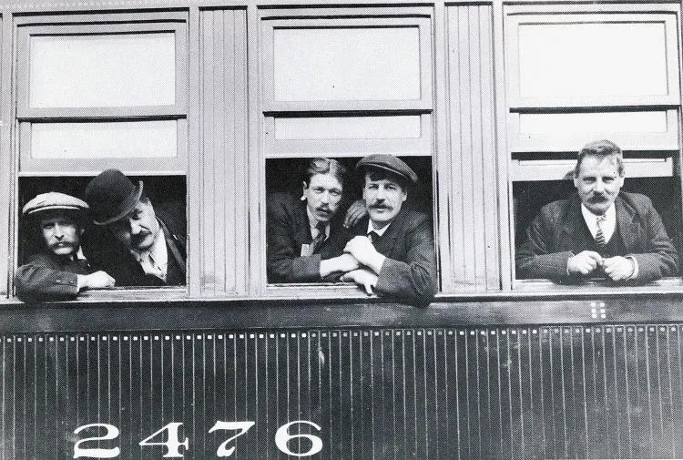 Scottish immigrants aboard a train.