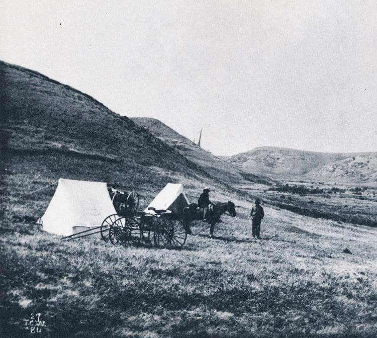 Geological Survey camp, Cold Water Coulee, Swift Current Creek, 1884.