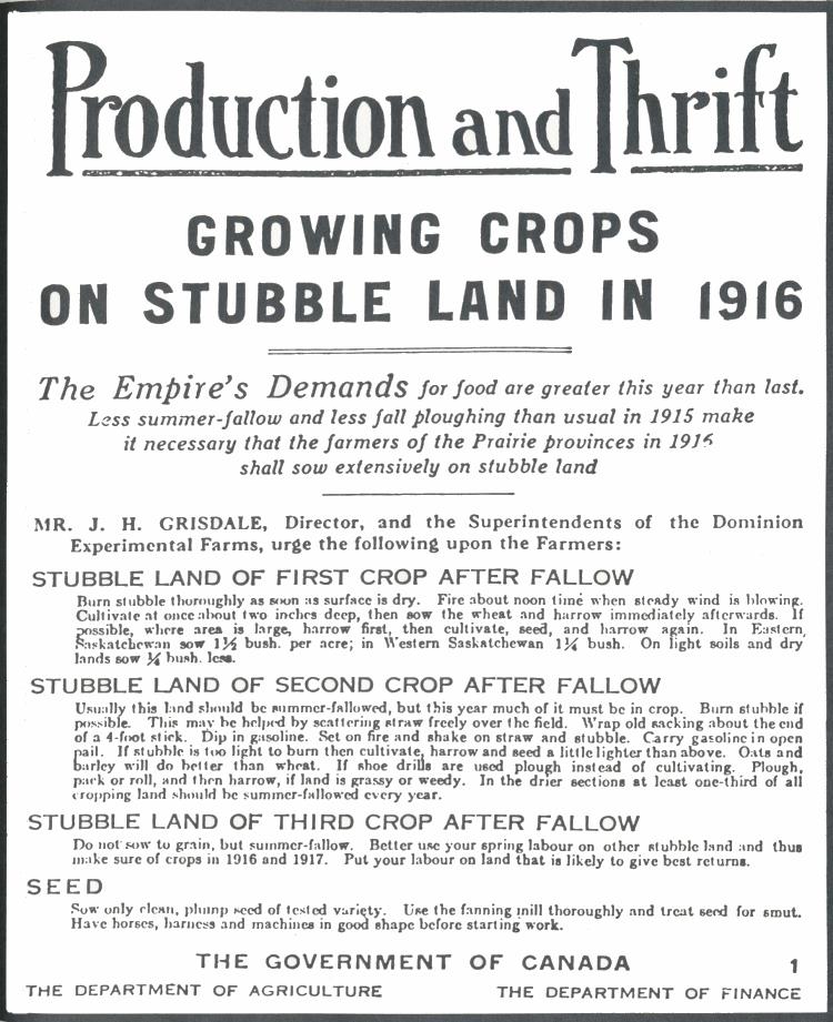 Production and Thrift, Saskatchewan Farmer, April 1916.
