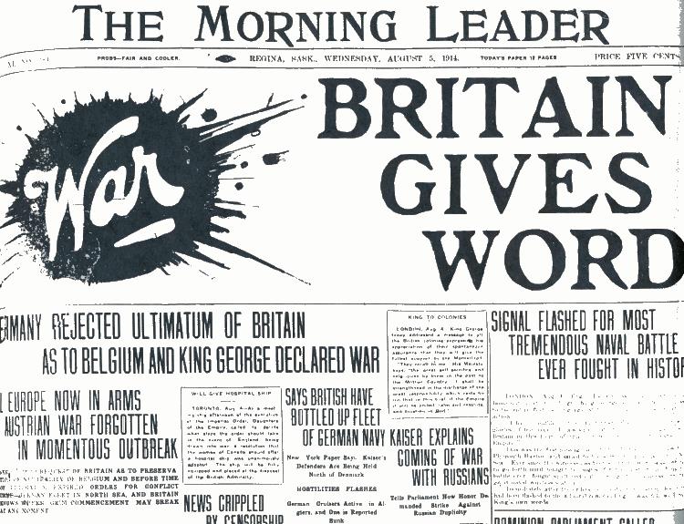 Regina Morning Leader, 5 August 1914.